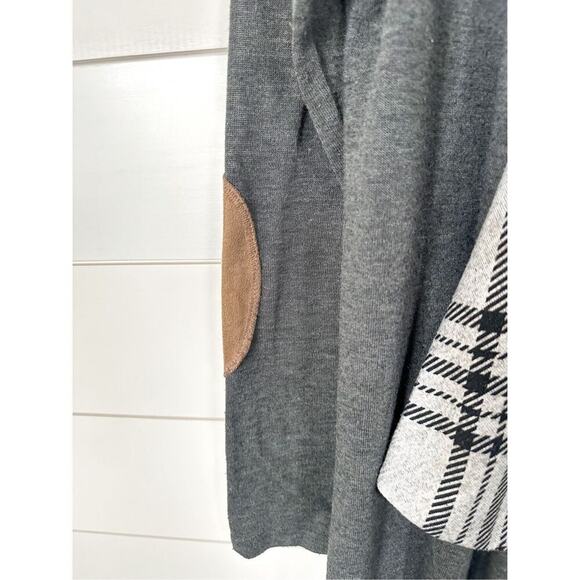 Eloges Womens Gray Plaid Elbow Patches Asymmetrical Open Front Cardigan Small - Picture 4 of 8